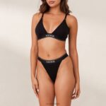 bamboe minimale driehoekige bh & string/slip set vrouwen zwart Lounge ondergoed 008ZJ203 - Image 5