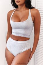 Basisset bralette en string/slip van bamboe vrouwen grijs Lounge ondergoed 008ZJ219 - Image 7
