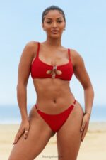 Cali getextureerde bikinitop vrouwen rood Lounge badkleding 008ZJ988 - Image 4