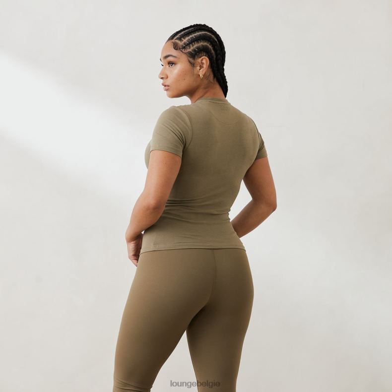 essentieel getailleerd T-shirt met korte mouwen vrouwen olijf Lounge kleding 008ZJ832 - Image 2