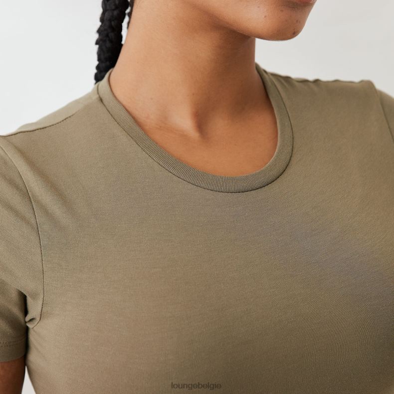 essentieel getailleerd T-shirt met korte mouwen vrouwen olijf Lounge kleding 008ZJ832 - Image 5