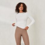 essentiële geribbelde top met lange mouwen vrouwen gebroken wit Lounge kleding 008ZJ840