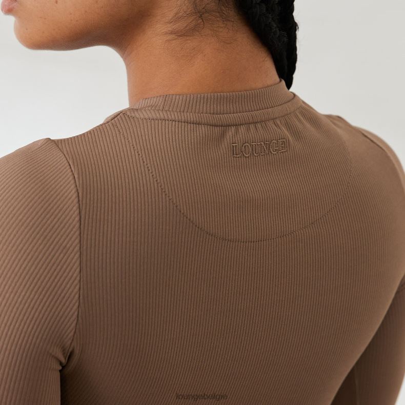 essentiële geribbelde top met lange mouwen vrouwen koffie Lounge kleding 008ZJ843 - Image 4