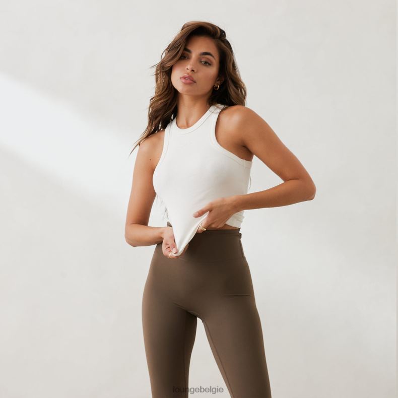 essentiële geribbelde top met racerback vrouwen gebroken wit Lounge kleding 008ZJ835 - Image 1