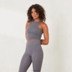 essentiële geribbelde top met racerback vrouwen houtskool Lounge kleding 008ZJ838 - Image 6