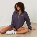 essentiële oversized trui met kwartrits vrouwen blauw gerookt Lounge kleding 008ZJ874