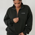 essentiële oversized trui met kwartrits vrouwen dennengroen Lounge kleding 008ZJ883 - Image 3