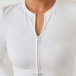 essentiële top met lange mouwen en ritssluiting vrouwen gebroken wit Lounge kleding 008ZJ850 - Image 3