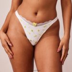 geribbelde driehoekige string met bloemenmotief vrouwen wit Lounge ondergoed 008ZJ469