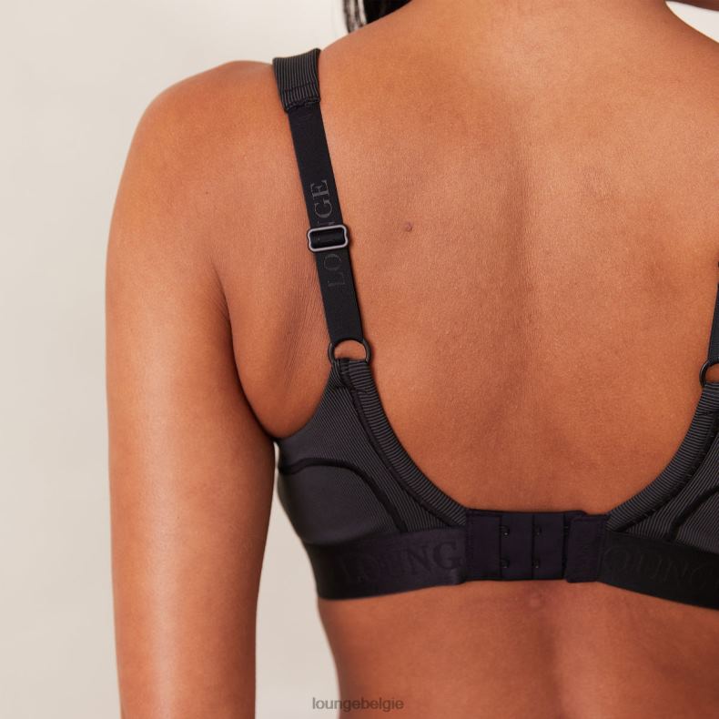 geribbelde mindful bh & string/slip set vrouwen zwart Lounge ondergoed 008ZJ165 - Image 6