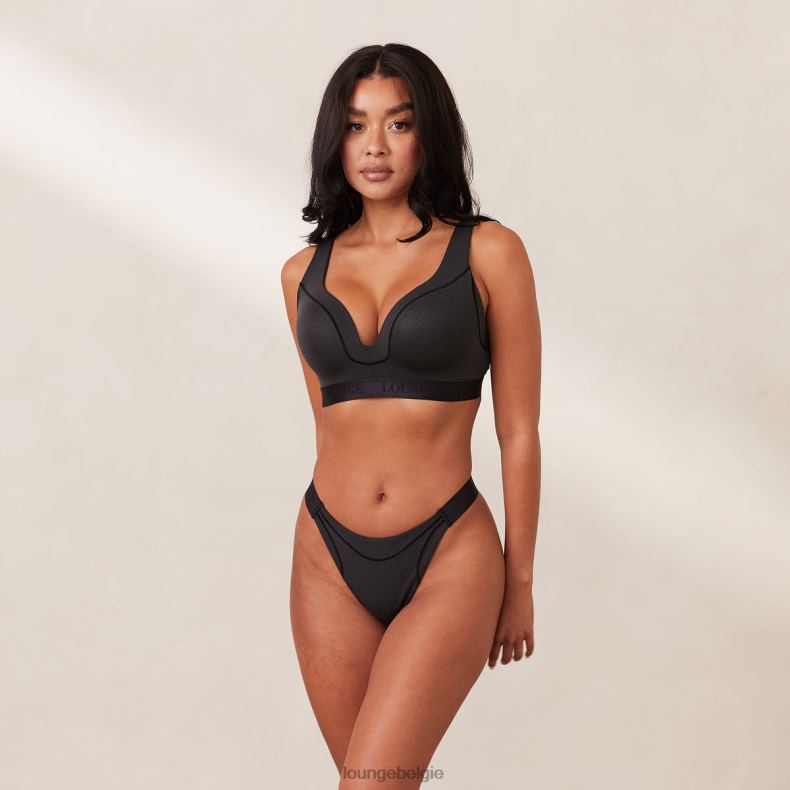 geribbelde mindful bh & string/slip set vrouwen zwart Lounge ondergoed 008ZJ165 - Image 1