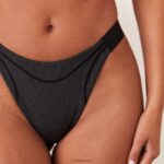 geribbelde mindful string vrouwen zwart Lounge ondergoed 008ZJ451 - Image 3