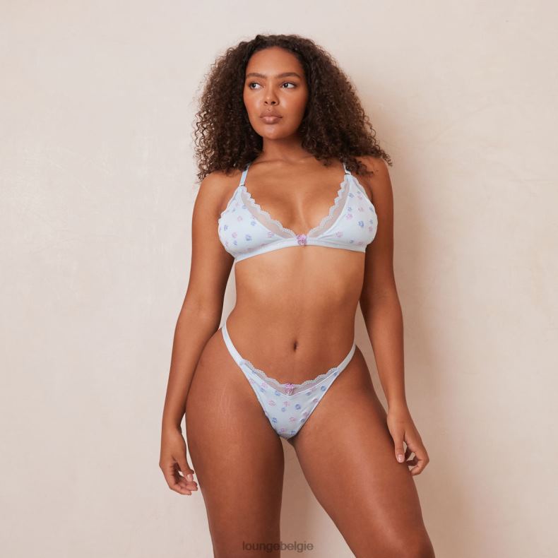 Geribbelde set met driehoekige bh en string/slip met bloemenmotief vrouwen blauw Lounge ondergoed 008ZJ224 - Image 11
