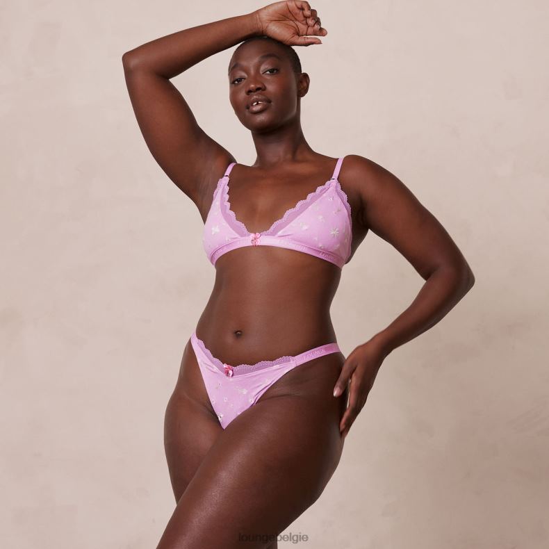 Geribbelde set met driehoekige bh en string/slip met bloemenmotief vrouwen lavendel roze Lounge ondergoed 008ZJ227 - Image 14