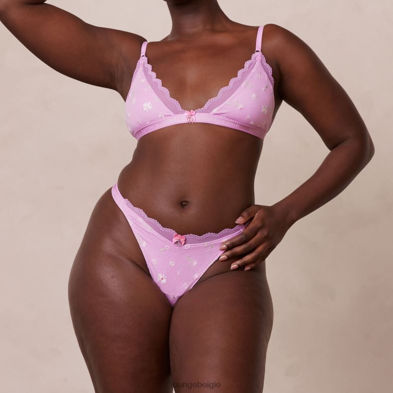 Geribbelde set met driehoekige bh en string/slip met bloemenmotief vrouwen lavendel roze Lounge ondergoed 008ZJ227 - Image 17