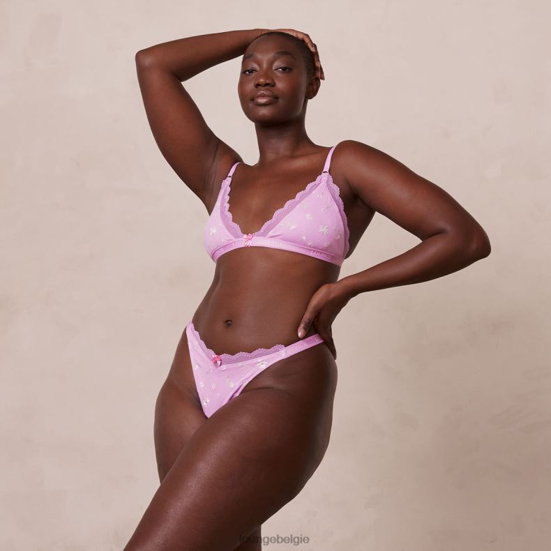 Geribbelde set met driehoekige bh en string/slip met bloemenmotief vrouwen lavendel roze Lounge ondergoed 008ZJ227 - Image 21