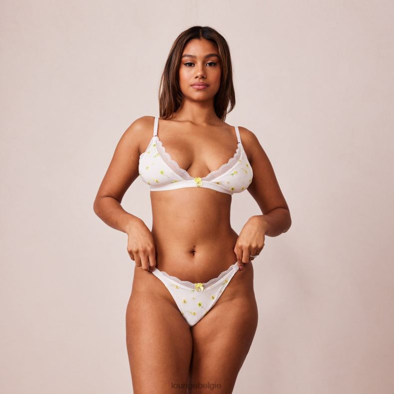 Geribbelde set met driehoekige bh en string/slip met bloemenmotief vrouwen wit Lounge ondergoed 008ZJ223 - Image 5
