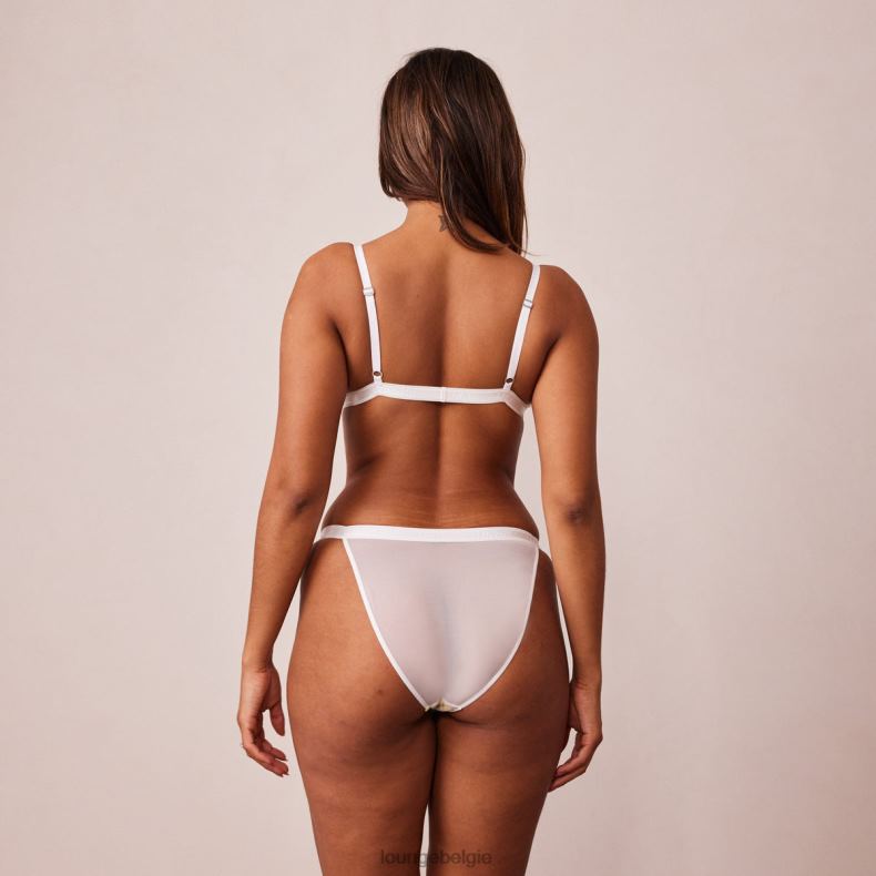 Geribbelde set met driehoekige bh en string/slip met bloemenmotief vrouwen wit Lounge ondergoed 008ZJ223 - Image 6