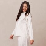 gestreept satijnen pyjamashirt vrouwen parel Lounge kleding 008ZJ930 - Image 5