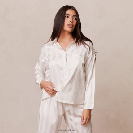 gestreept satijnen pyjamashirt vrouwen parel Lounge kleding 008ZJ930