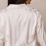 gestreept satijnen pyjamashirt vrouwen parel Lounge kleding 008ZJ930 - Image 6