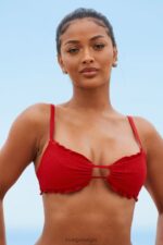 Hawaiiaanse getextureerde bikinitop vrouwen rood Lounge badkleding 008ZJ996