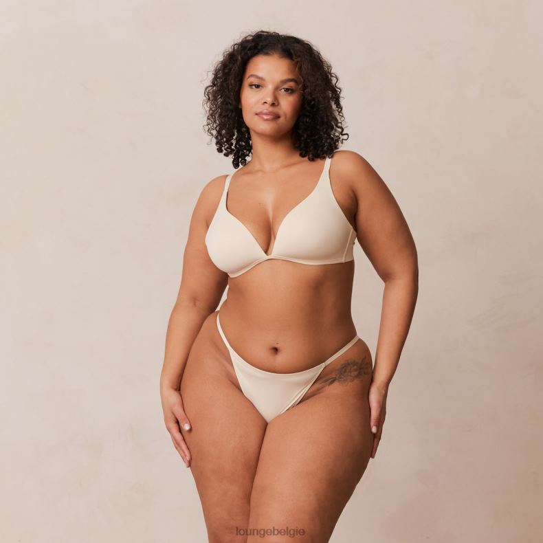 lichte set met diepuitgesneden T-shirt-bh en string/slip zonder beugel vrouwen latte Lounge ondergoed 008ZJ228 - Image 11