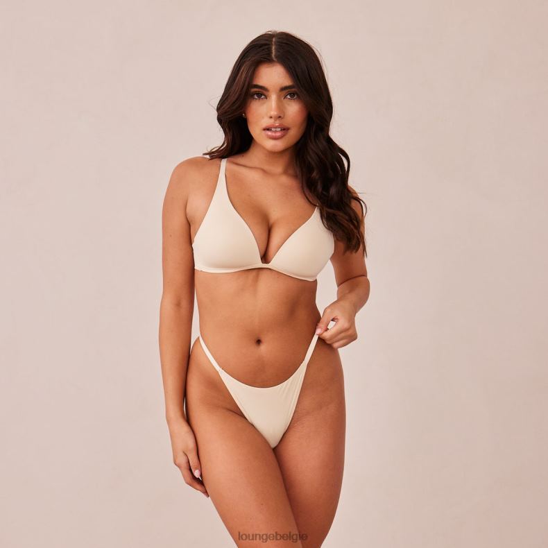 lichte set met diepuitgesneden T-shirt-bh en string/slip zonder beugel vrouwen latte Lounge ondergoed 008ZJ228 - Image 5