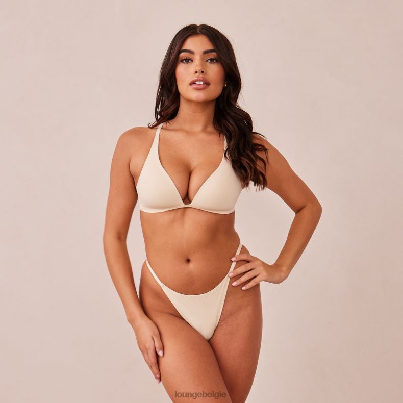 lichte set met diepuitgesneden T-shirt-bh en string/slip zonder beugel vrouwen latte Lounge ondergoed 008ZJ228 - Image 1