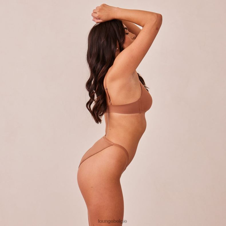 lichte set met diepuitgesneden T-shirt-bh en string/slip zonder beugel vrouwen mokka Lounge ondergoed 008ZJ230 - Image 8