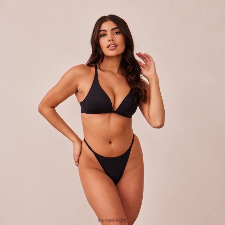 lichte set met diepuitgesneden T-shirt-bh en string/slip zonder beugel vrouwen zwart Lounge ondergoed 008ZJ226 - Image 1