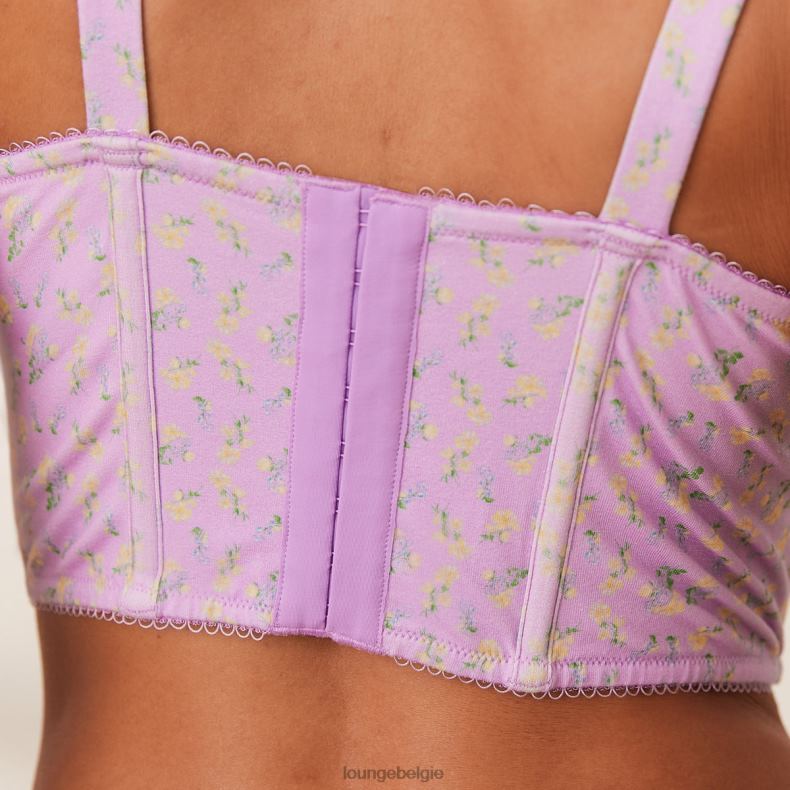lieve lange bh- en g-stringset vrouwen lila bloemen Lounge ondergoed 008ZJ152 - Image 9