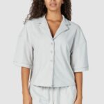 luxe pyjamashirt met reliëf vrouwen vorst Lounge kleding 008ZJ956