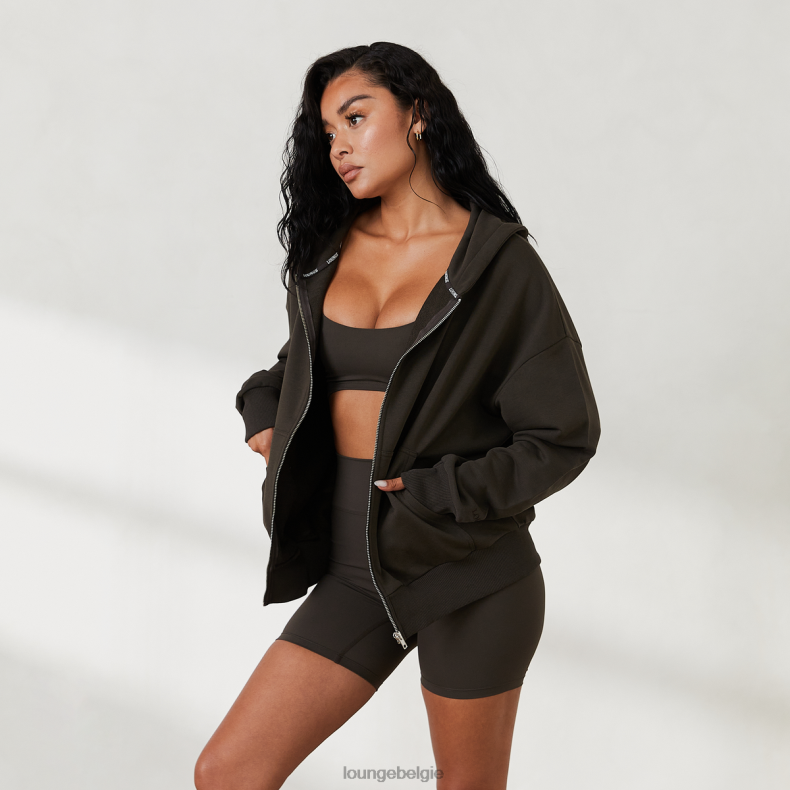 oversized hoodie met rits x jess hunt vrouwen zwart gewassen Lounge kleding 008ZJ805 - Image 6