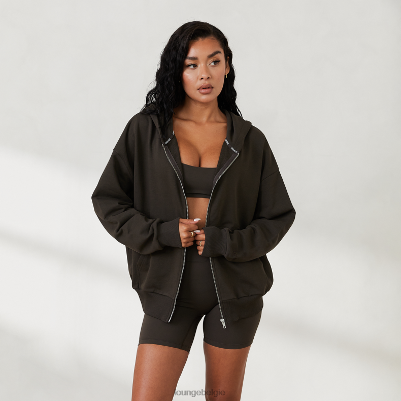 oversized hoodie met rits x jess hunt vrouwen zwart gewassen Lounge kleding 008ZJ805 - Image 1