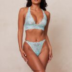 Set met kanten triangelbeha en string/slip vrouwen aquablauw Lounge ondergoed 008ZJ204 - Image 5