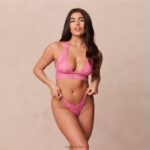 Set met kanten triangelbeha en string/slip vrouwen felroze Lounge ondergoed 008ZJ212 - Image 11