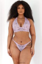 Set met kanten triangelbeha en string/slip vrouwen lila Lounge ondergoed 008ZJ207 - Image 4