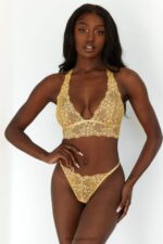 Set met kanten triangelbeha en string/slip vrouwen mosterd Lounge ondergoed 008ZJ222 - Image 13