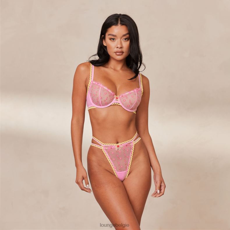 Set met madeliefjes geborduurde balconnetbeha en string/slip vrouwen roze Lounge ondergoed 008ZJ123 - Image 21