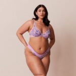 Set van balconnetbeha en string met bloemenmesh vrouwen lila Lounge ondergoed 008ZJ120