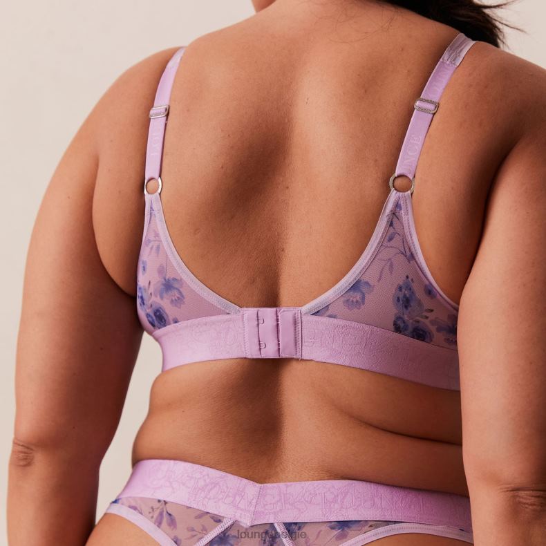 Set van balconnetbeha en string met bloemenmesh vrouwen lila Lounge ondergoed 008ZJ120 - Image 6