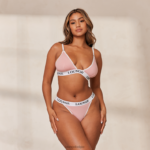 Set van bamboe triangelbeha en string/slip vrouwen roze Lounge ondergoed 008ZJ172