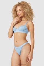 Set van geribbelde balconette-bh en string/slip vrouwen blauw Lounge ondergoed 008ZJ89 - Image 11