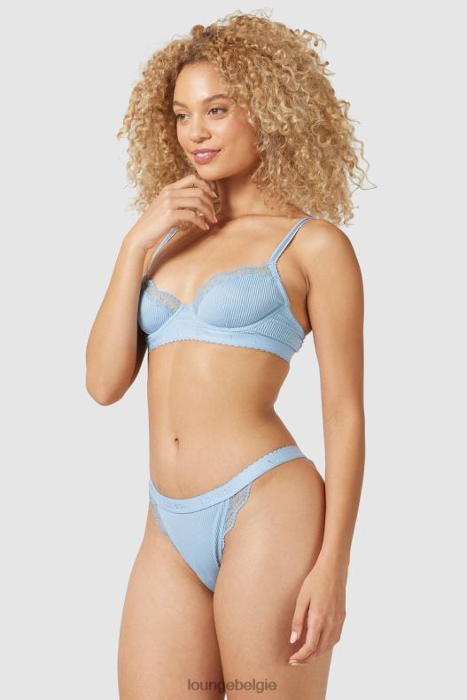 Set van geribbelde balconette-bh en string/slip vrouwen blauw Lounge ondergoed 008ZJ89 - Image 11