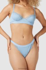 Set van geribbelde balconette-bh en string/slip vrouwen blauw Lounge ondergoed 008ZJ89 - Image 12