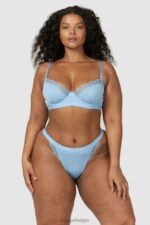 Set van geribbelde balconette-bh en string/slip vrouwen blauw Lounge ondergoed 008ZJ89 - Image 14