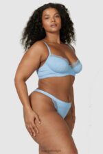 Set van geribbelde balconette-bh en string/slip vrouwen blauw Lounge ondergoed 008ZJ89 - Image 16