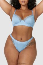 Set van geribbelde balconette-bh en string/slip vrouwen blauw Lounge ondergoed 008ZJ89 - Image 17