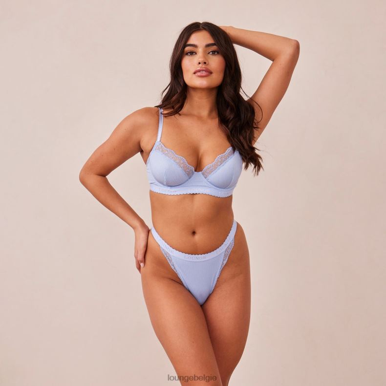 Set van geribbelde balconette-bh en string/slip vrouwen blauw Lounge ondergoed 008ZJ89 - Image 20